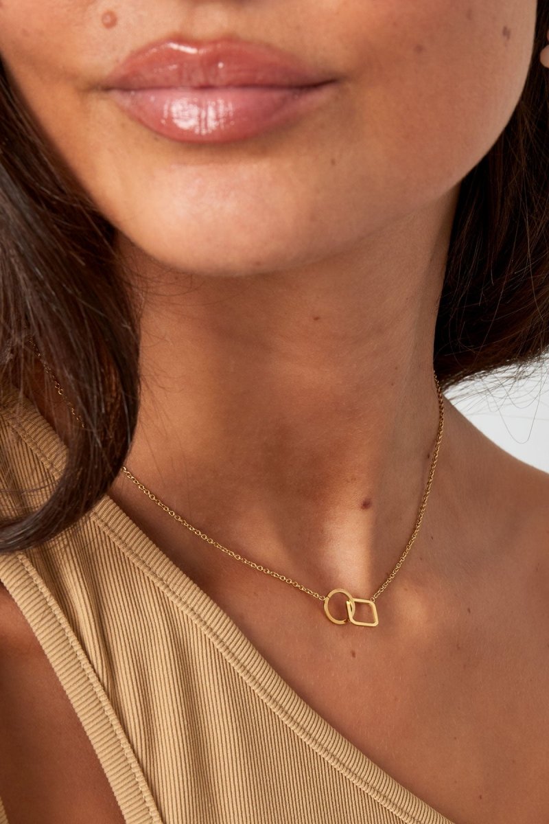 Chain Connected Square & Round Ketting Goudkleurig