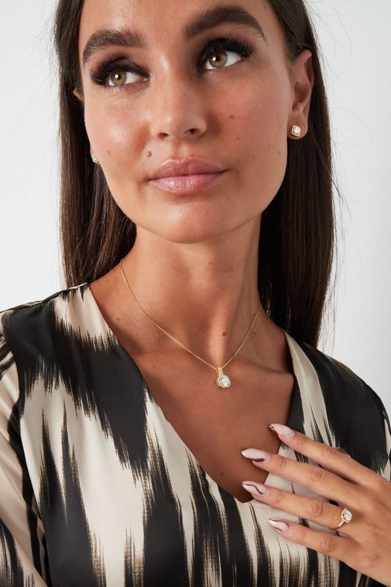 Square Stone Ketting Zilverkleurig - 925 silver