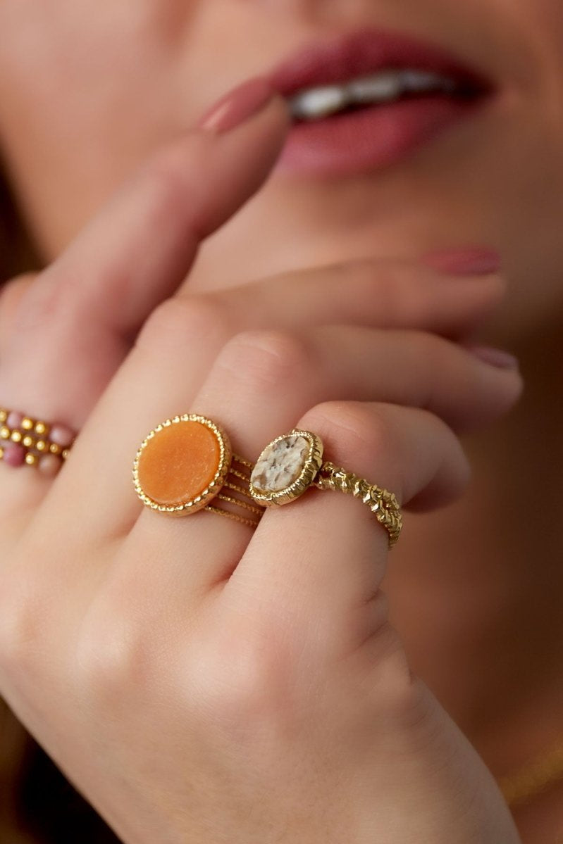 Statement Ring Goudkleurig Green Stone