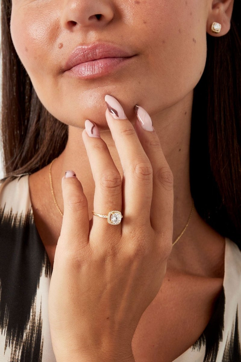 Square Stone Ring Goudkleurig - 925 silver