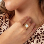Rectangular Stone Ring Roze Goudkleurig
