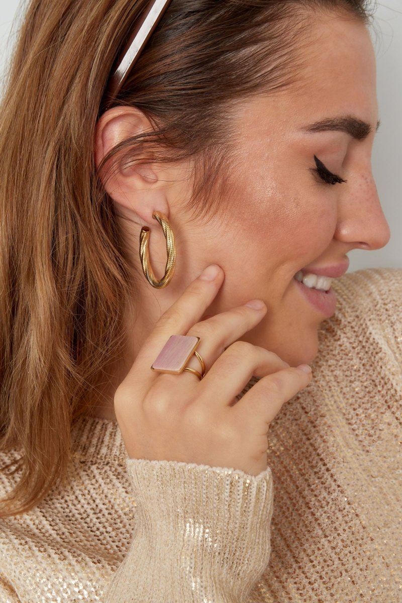 Square Stone Ring Goudkleurig/Beige