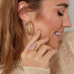 Square Stone Ring Goudkleurig/Beige