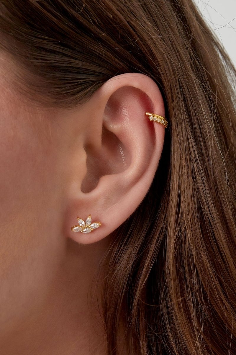 Shiny Half Flower Oorbellen Goudkleurig - 925 silver