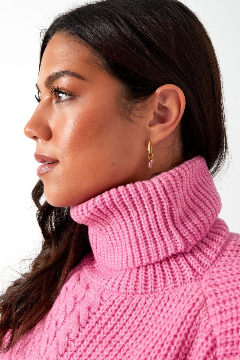 Coral Pink Beads Oorbellen Goudkleurig