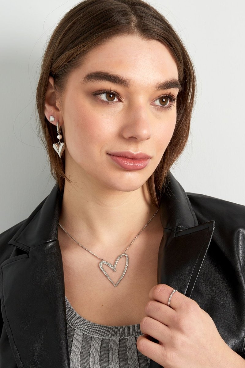 Pearl & Heart Pendant Oorbellen Goudkleurig