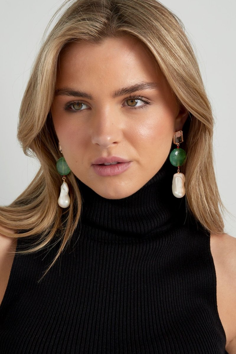 Vintage Pearls Oorbellen Green & White