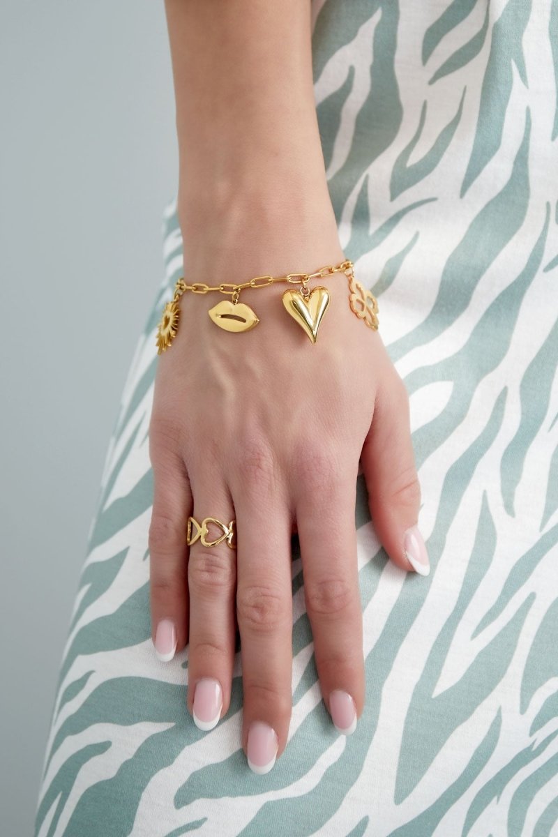 Charm Floral Lovers Armband Goudkleurig
