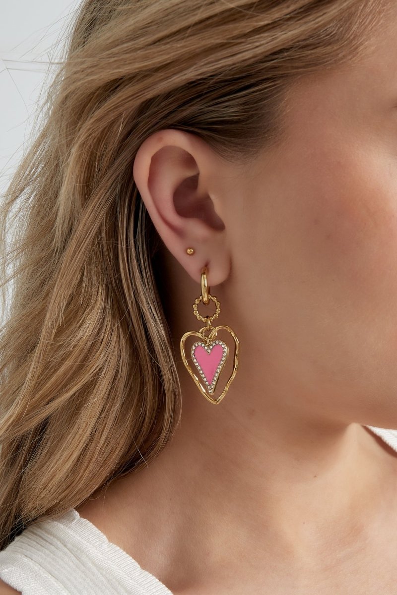 Pink Heart Lovers Oorbellen Goudkleurig