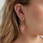 Pink Heart Lovers Oorbellen Goudkleurig