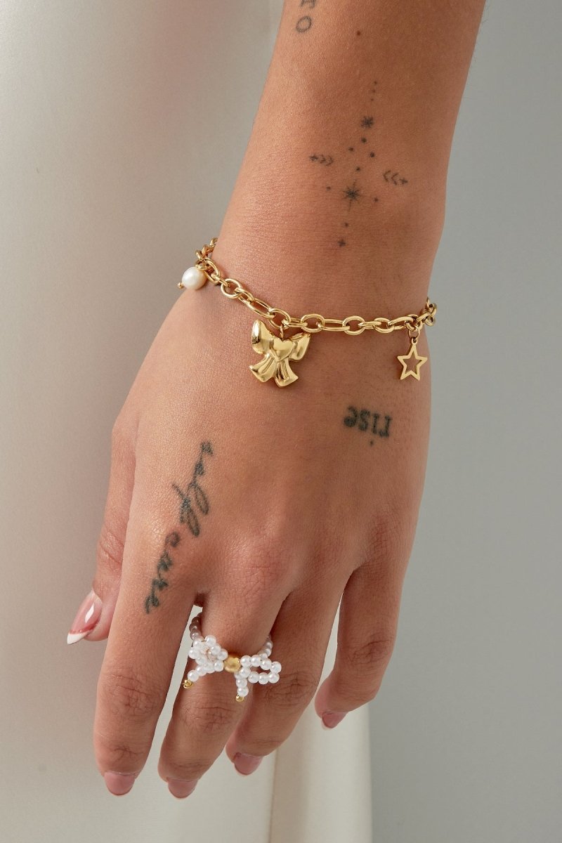 Charms with Bow Armband Zilverkleurig