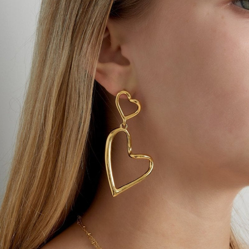 Double Shaped Heart Oorbellen Goudkleurig