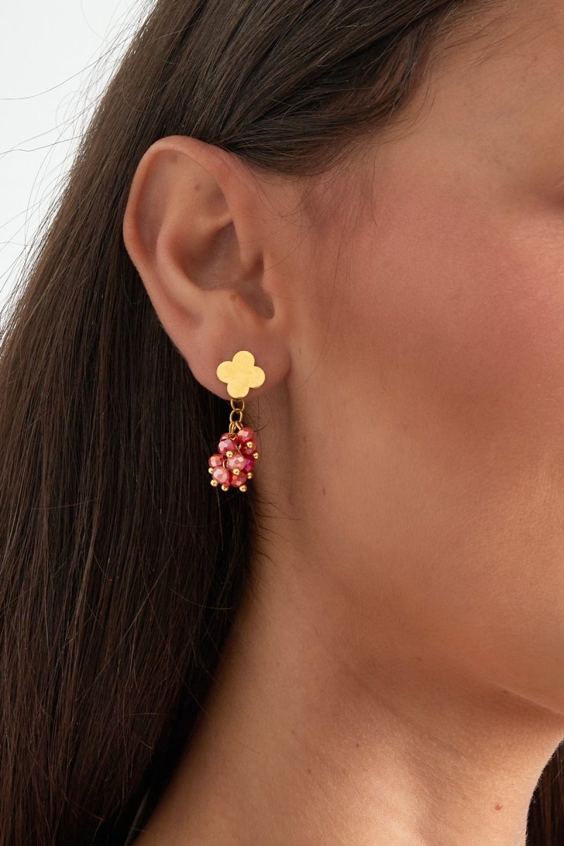 Festive Clover Oorbellen Roze Goudkleurig
