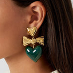 Green Heart & Bow Oorbellen Goudkleurig