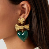 Green Heart & Bow Oorbellen Goudkleurig