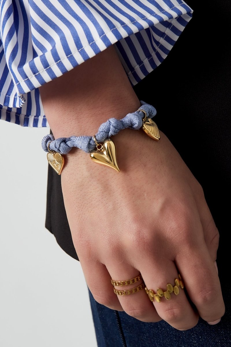 Color Bliss Heart Denim Blue Armband Goudkleurig