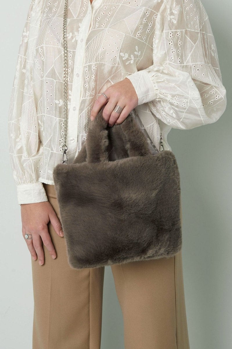 Faux Fur City Bag Small Brown