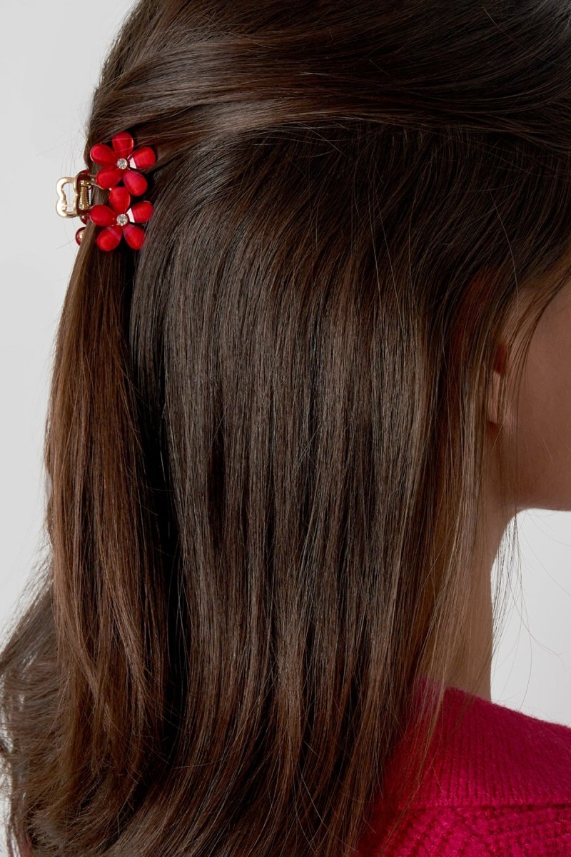 Haarklem Flower Duo Goudkleurig & Rood