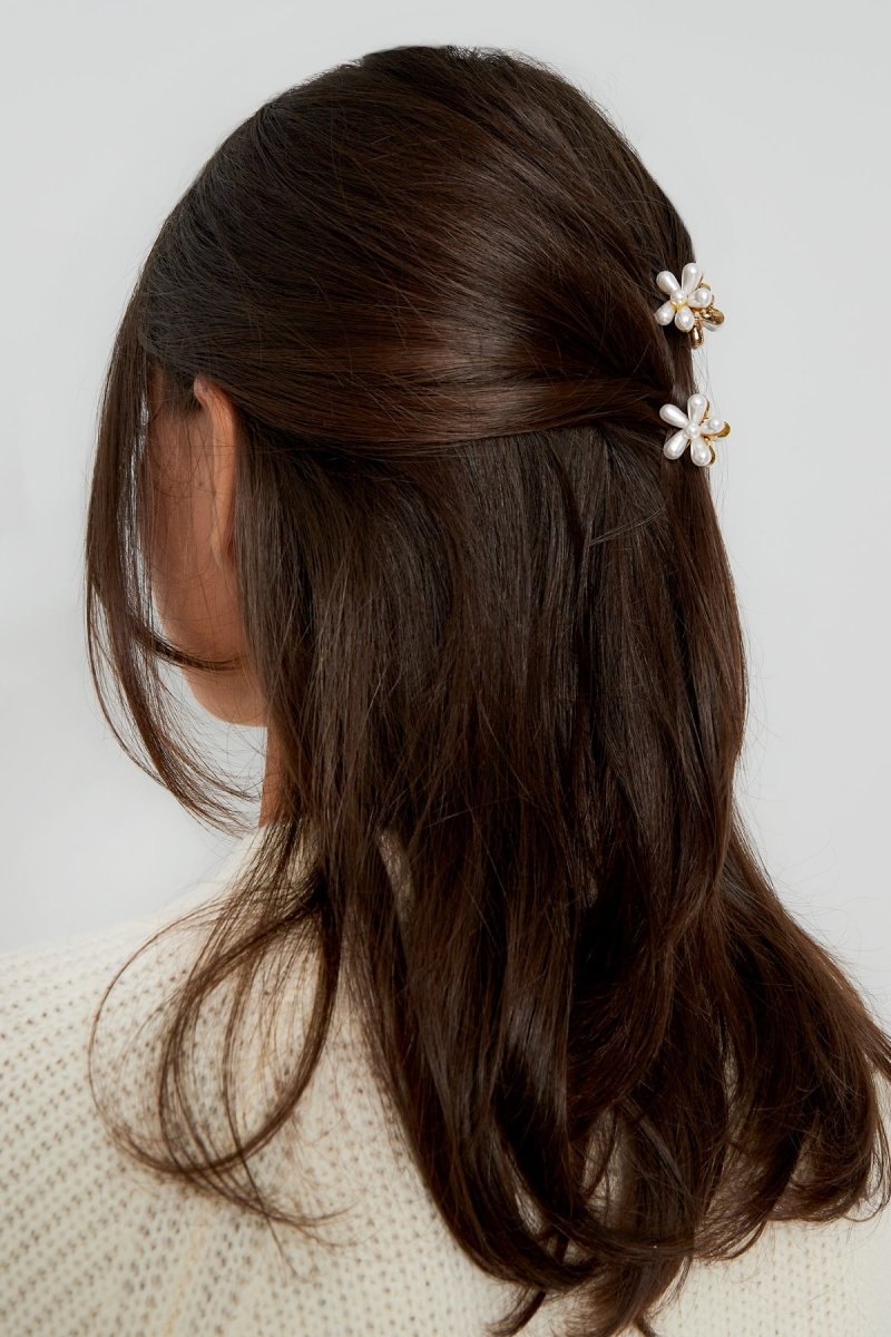 Haarklem Duo Pearl Flower White Goudkleurig