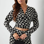 Wrap Blouse Aesthetic Print Black White
