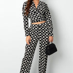 Wrap Blouse Aesthetic Print Black White