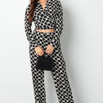 Wrap Blouse Aesthetic Print Black White