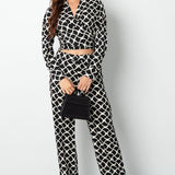 Wrap Blouse Aesthetic Print Black White