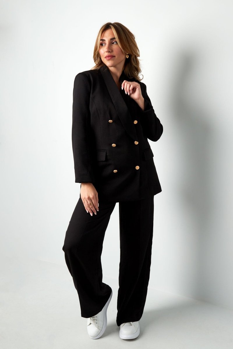 Oversized Blazer Goudkleurige Buttons Black