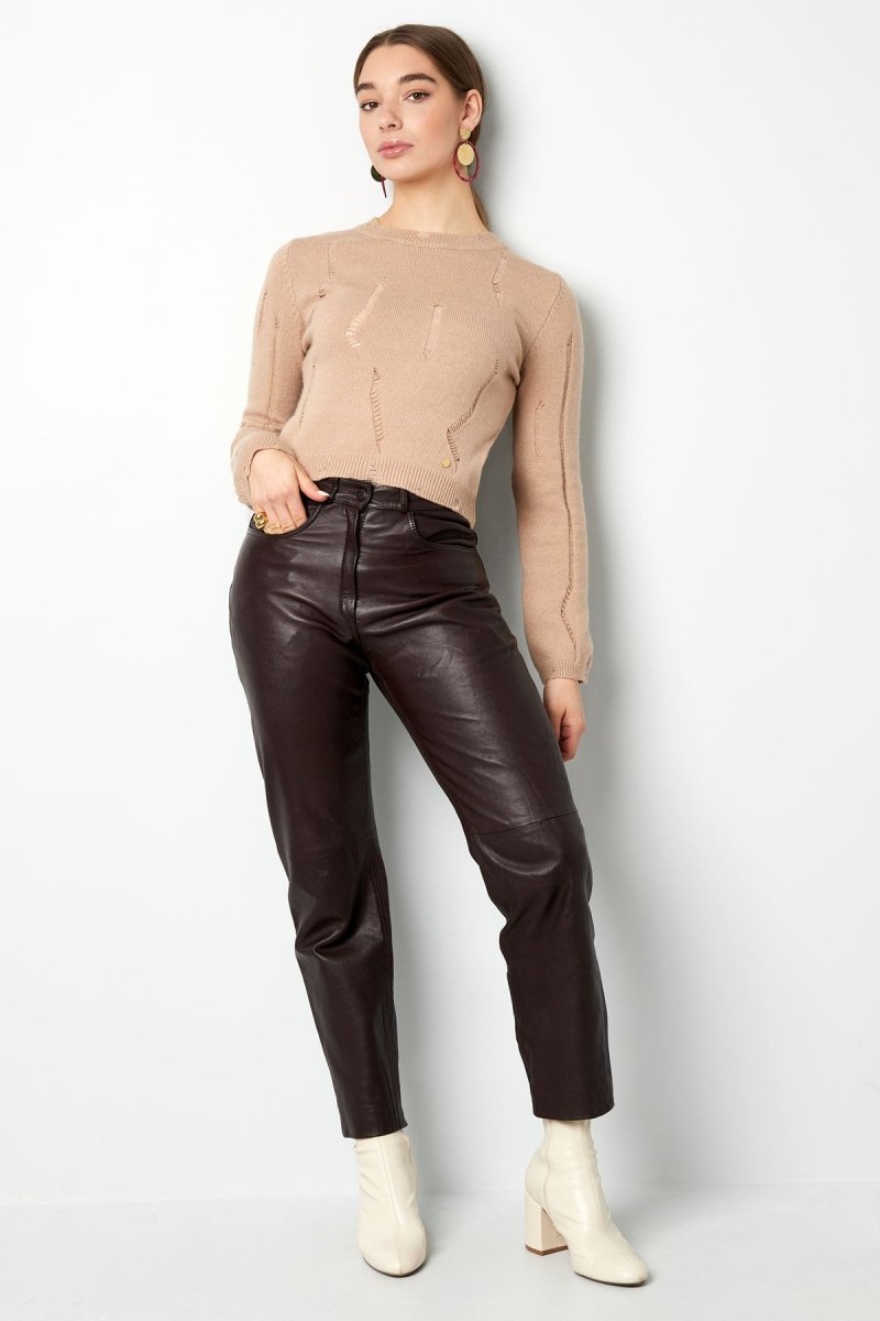 Knitted Sweater Open Parts Soft Brown