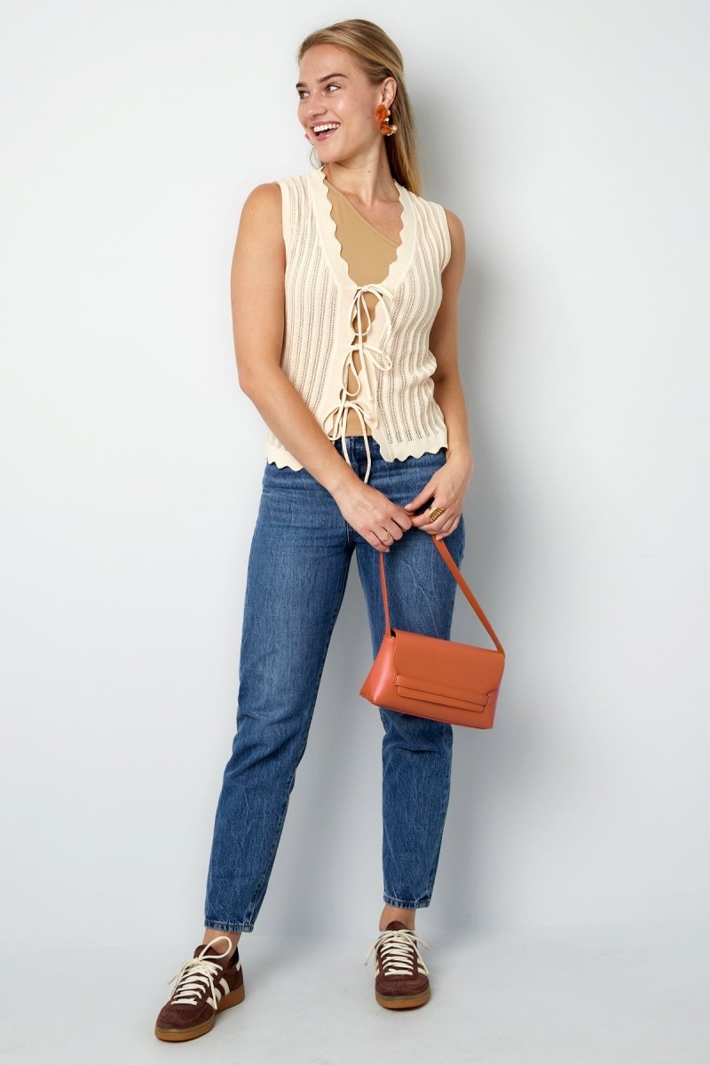 Crochet Top with Bows Beige