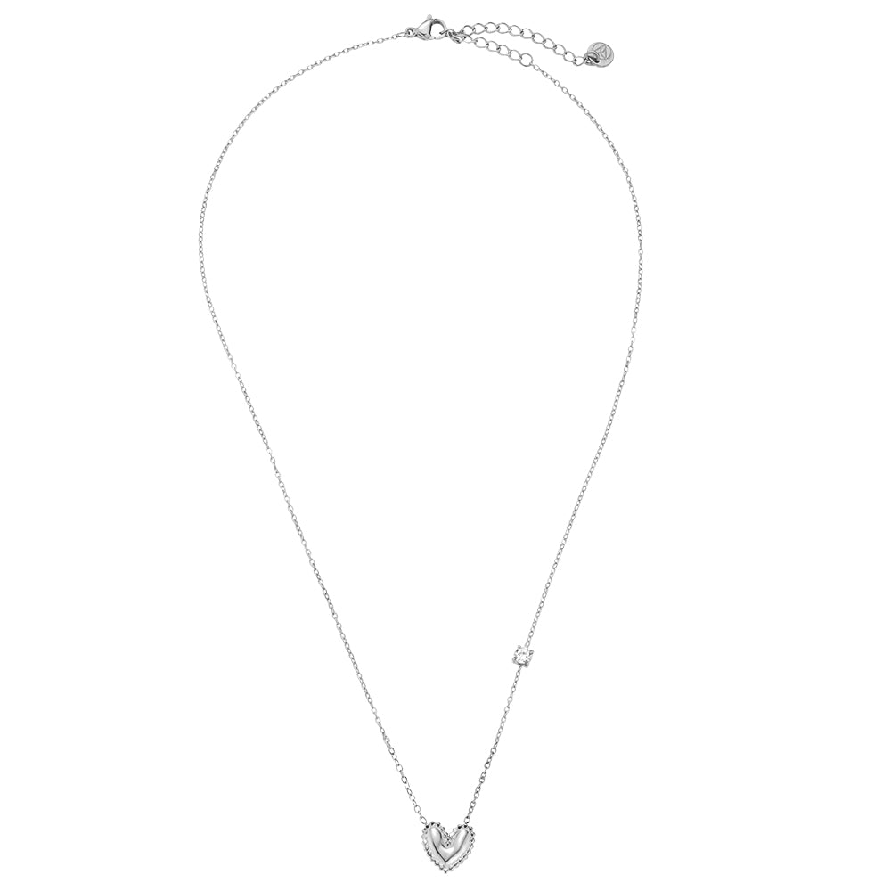 Heart with One Diamond Ketting Zilverkleurig