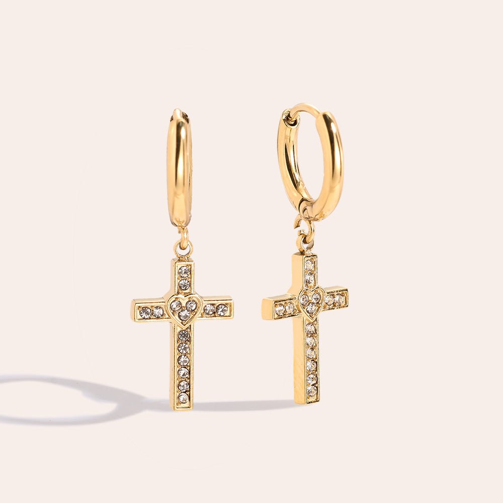Diamond Cross Oorbellen Goudkleurig