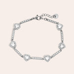 Diamond Hearts and Line Chain Armband Zilverkleurig