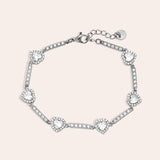 Diamond Hearts and Line Chain Armband Zilverkleurig