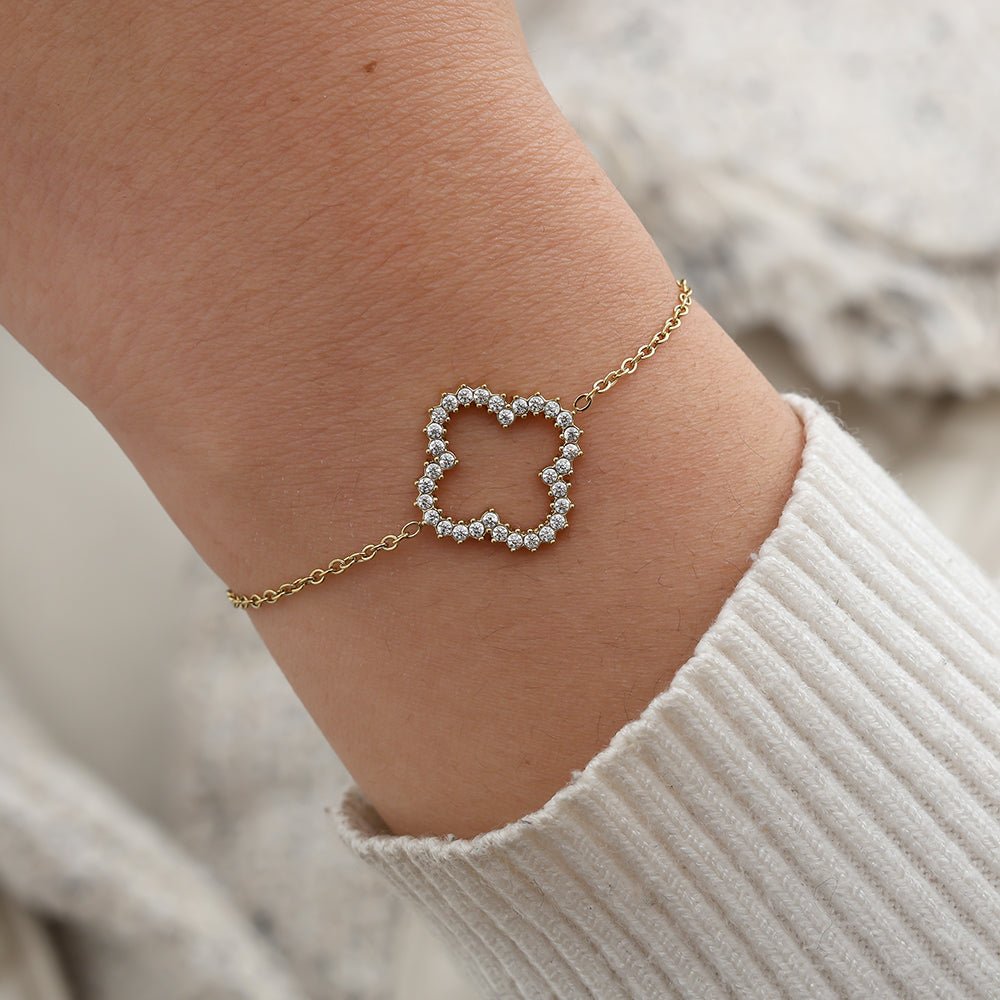 Diamond Lucky Flower Armband Goudkleurig
