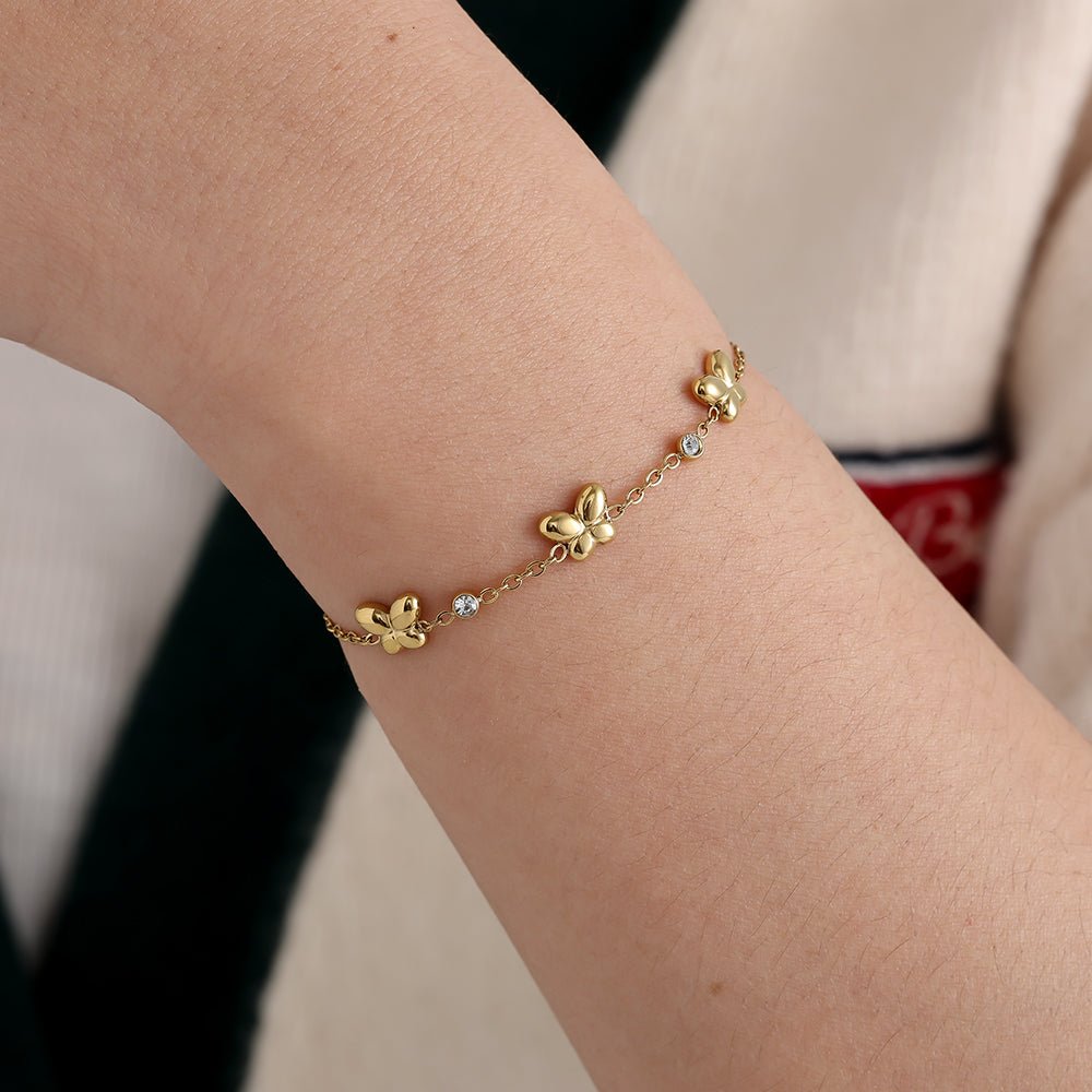 Butterfly & Diamond Dots Armband Goudkleurig