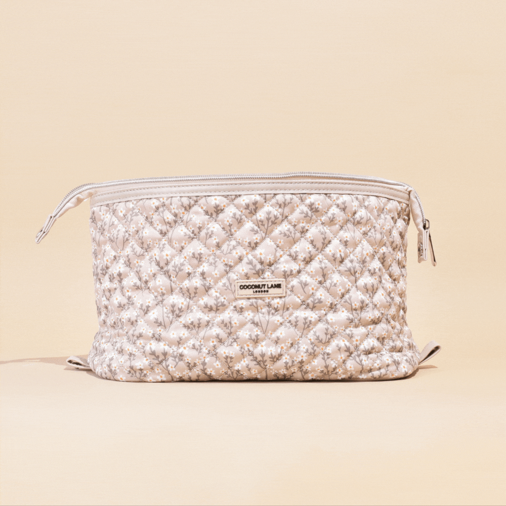 Make-up Tas Expandable Quilted Nude Flowers detail - Mae Lilly