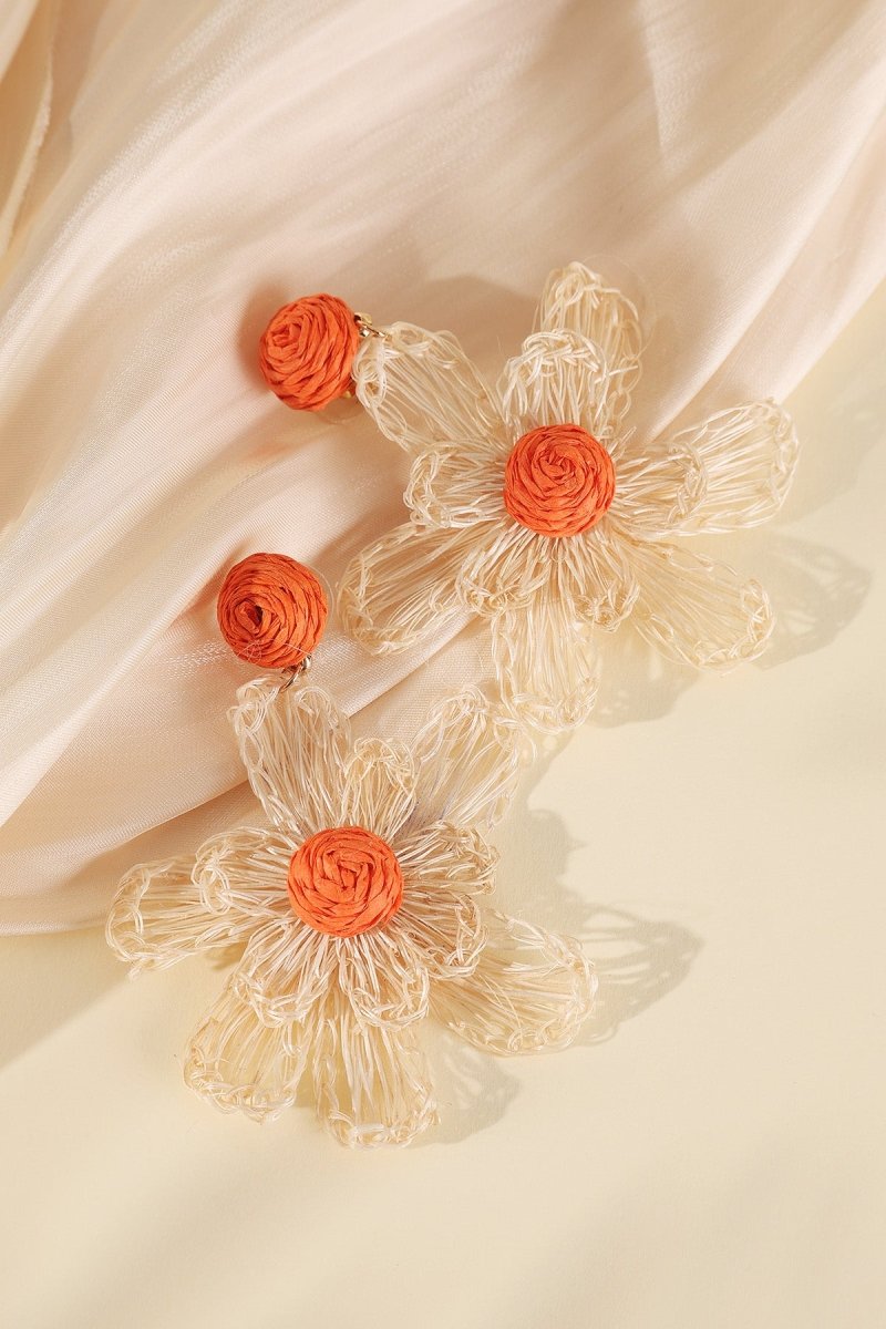 Raffia Flower Oorbellen Oranje