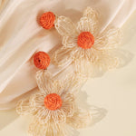 Raffia Flower Oorbellen Oranje