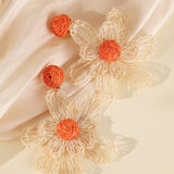 Raffia Flower Oorbellen Oranje