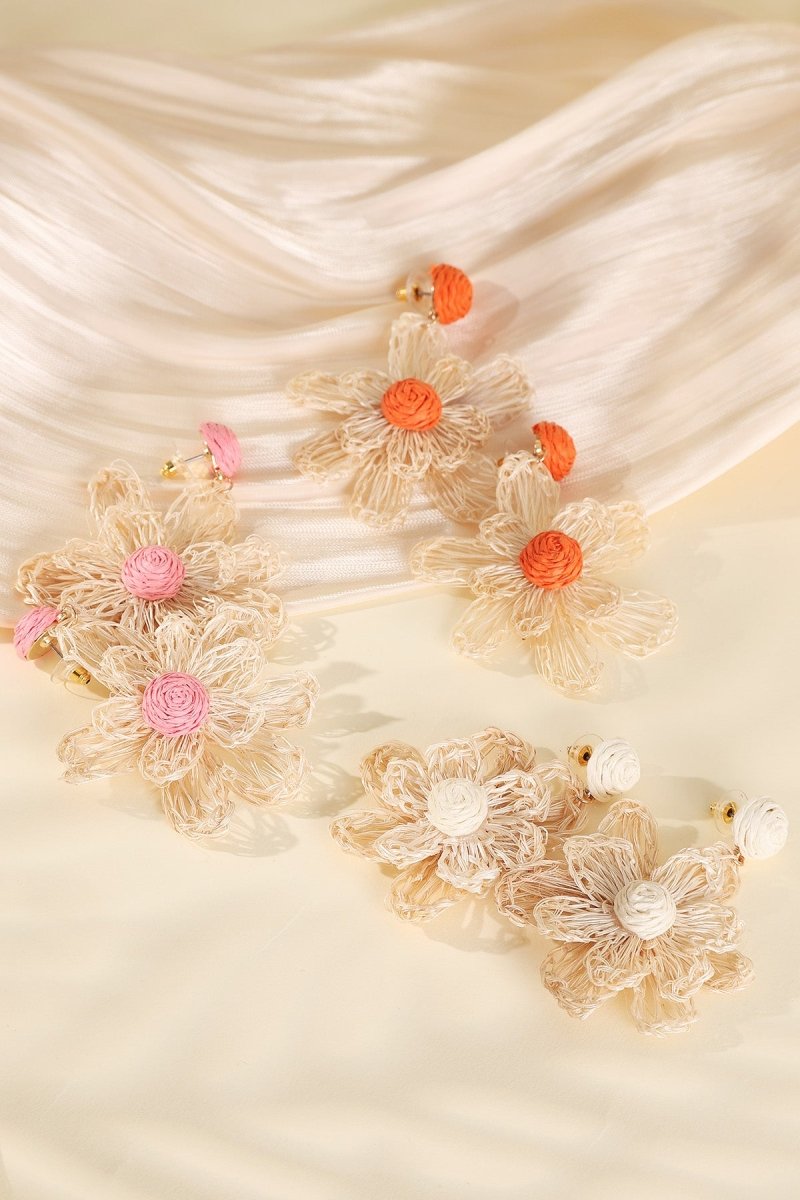 Raffia Flower Oorbellen Beige