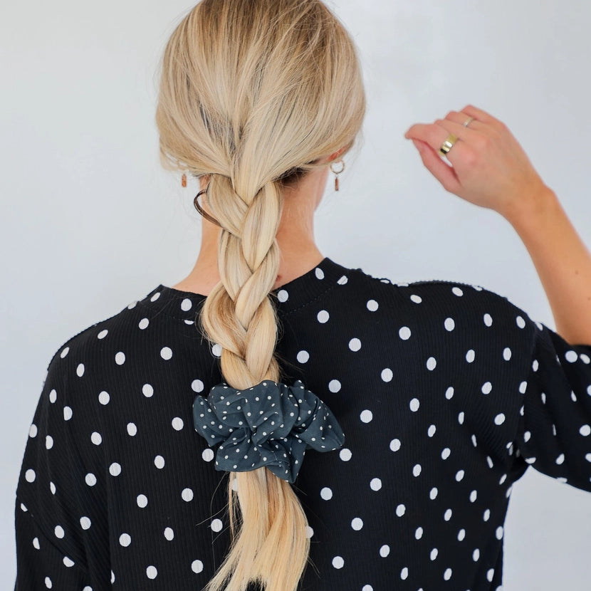 Navy with White Polkadots Oversized Scrunchie