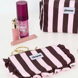Make-up Tas Pink Brown Stripes & Ruches