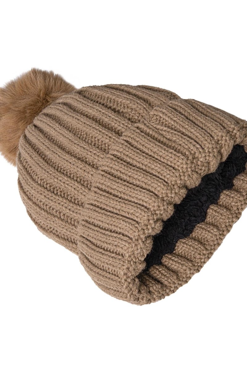 Furry Pompon Muts Brown