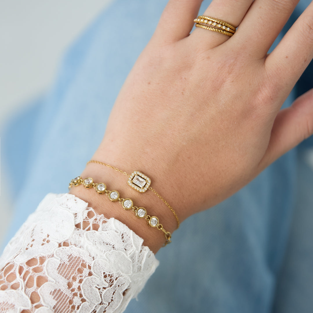 Diamond Look Link Armband Goudkleurig