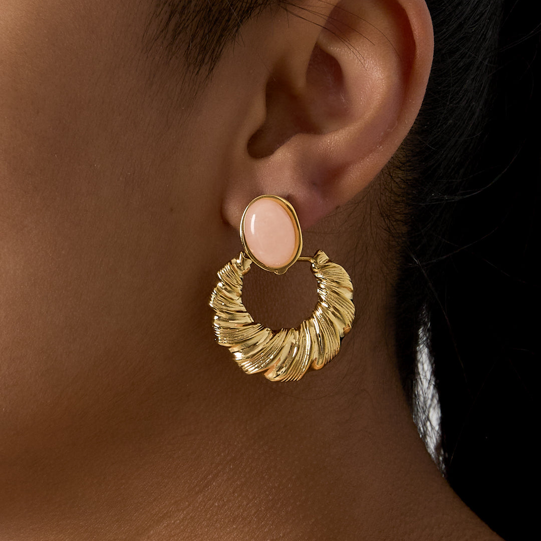 Vintage Gold Hoop Beige Oorbellen