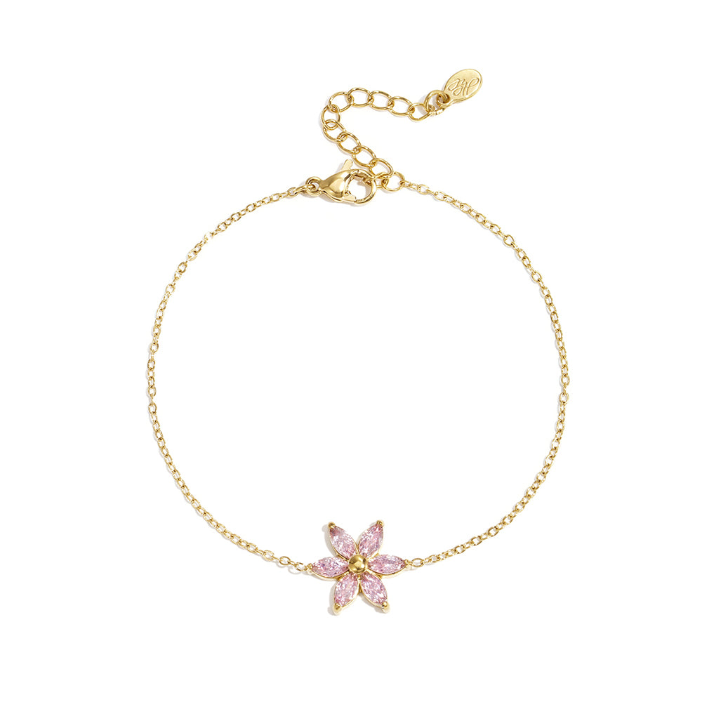 Blossom Pink Armband Goudkleurig voorkant - Mae Lilly