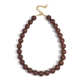 Chunky Brown Beaded Ketting Goudkleurig