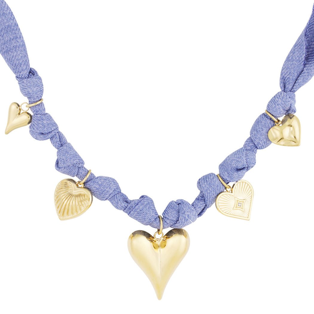 Color Bliss Heart Denim Blue Ketting Goudkleurig