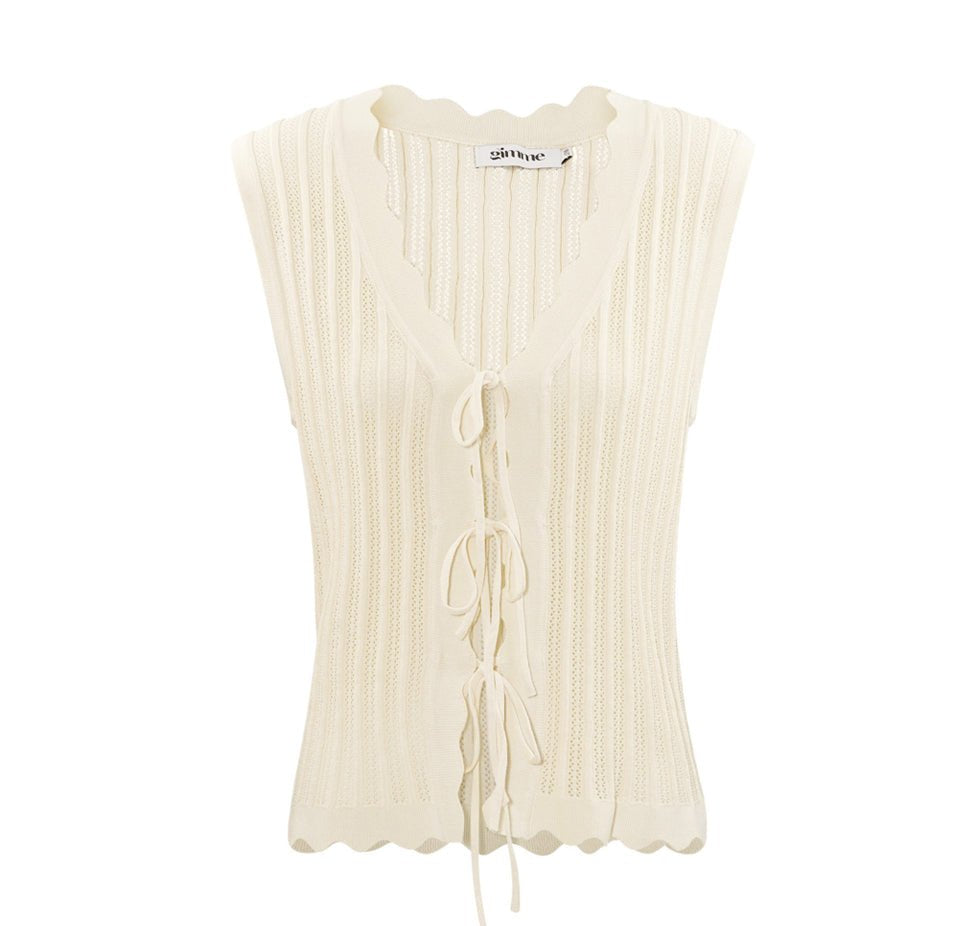 Crochet Top with Bows Beige